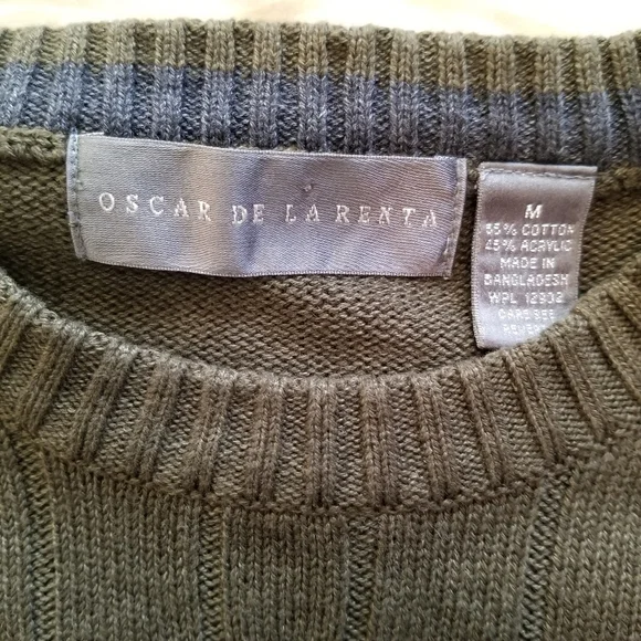 Oscar De La Renta olive green cotton blend long sleeve cable knit sweater SZ Med - Picture 3 of 4